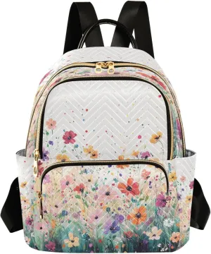 Sinestour Meadow Flower White Women Backpack Purse Large Capacity Casual Daypack Adjustable Strap Ladies Travel Work Backpack