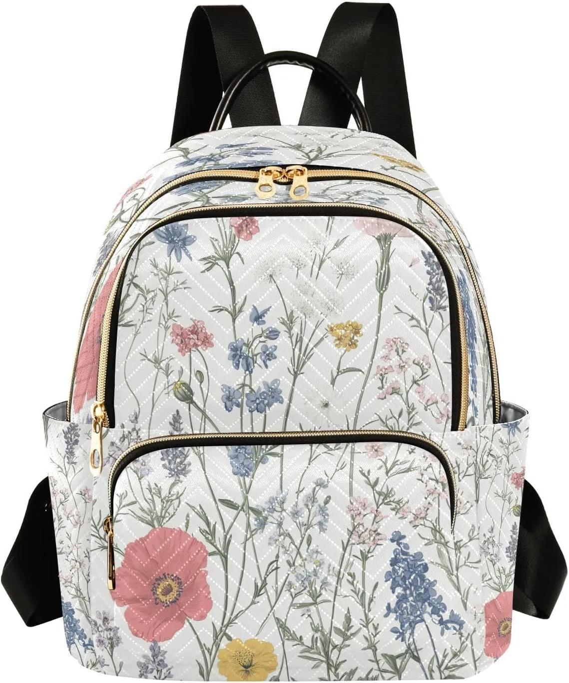 Sinestour Meadow Poppy Field White Women Backpack Purse Large Capacity Casual Daypack Adjustable Strap Travel Hiking Work Backpack