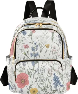 Sinestour Meadow Poppy Field White Women Backpack Purse Large Capacity Casual Daypack Adjustable Strap Travel Hiking Work Backpack