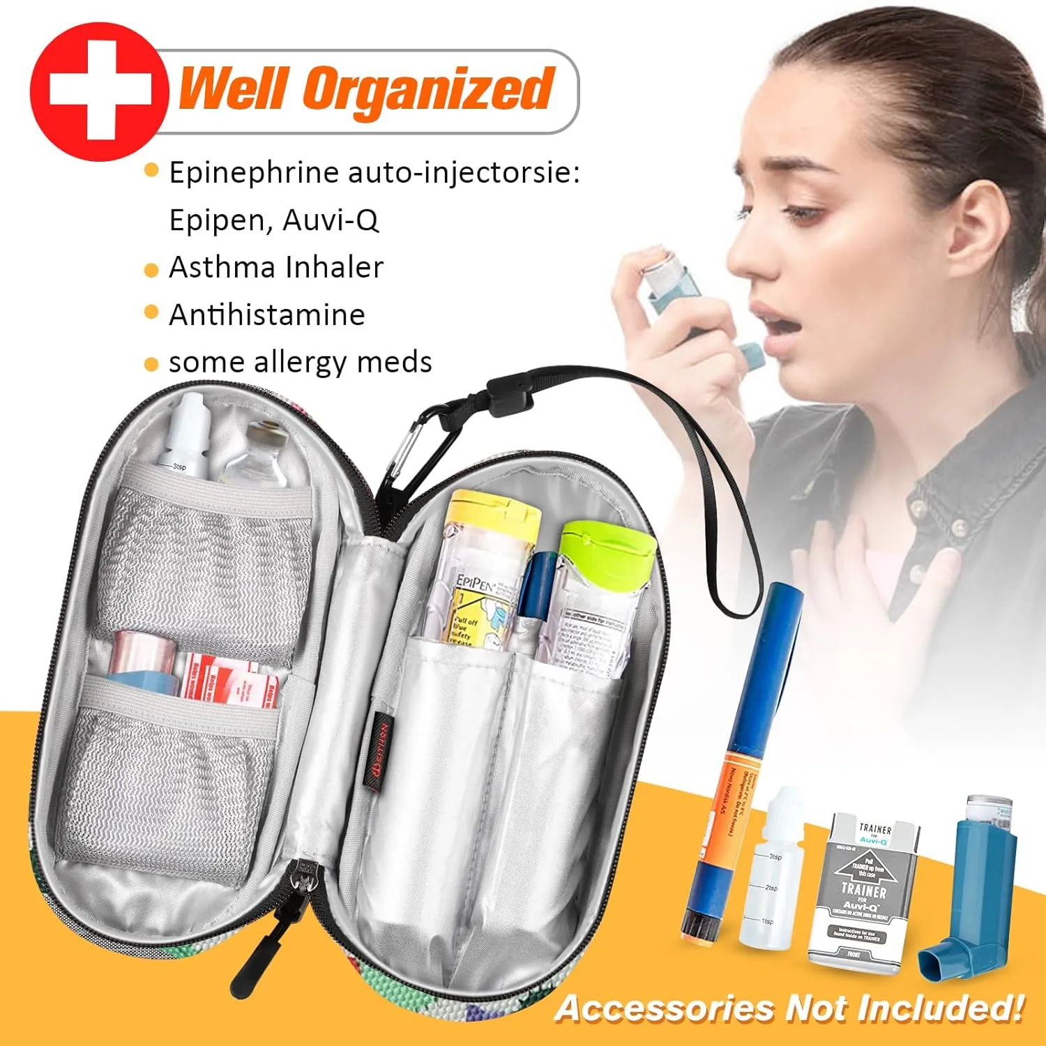 SITHON EpiPen Medical Carrying Case Insulated, Travel Medication Organizer Bag Emergency Medical Pouch Holds 2 EpiPens, Asthma Inhaler, Anti-Histamine, Auvi-Q, Allergy Medicine Essentials, Cactus