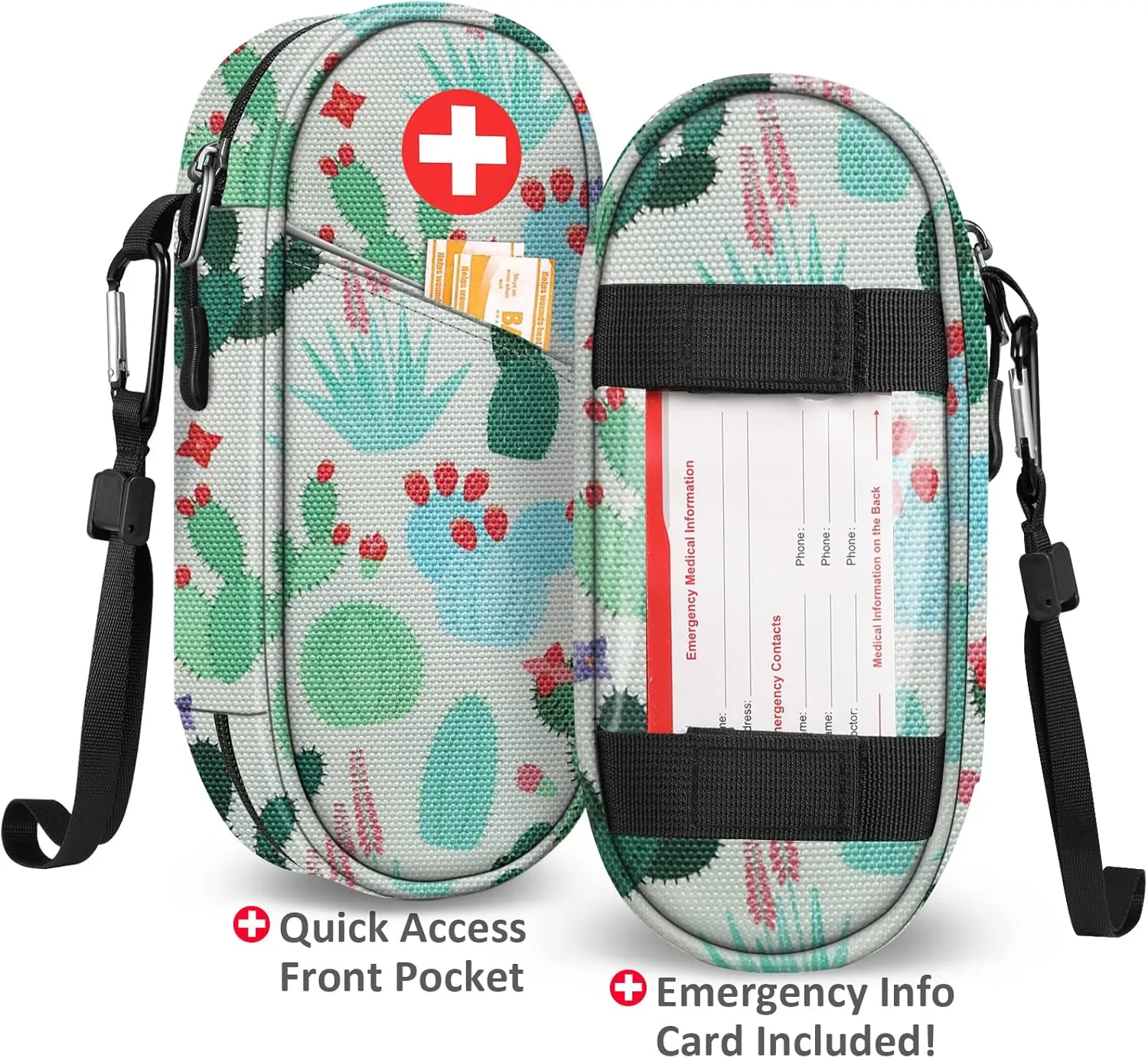 SITHON EpiPen Medical Carrying Case Insulated, Travel Medication Organizer Bag Emergency Medical Pouch Holds 2 EpiPens, Asthma Inhaler, Anti-Histamine, Auvi-Q, Allergy Medicine Essentials, Cactus