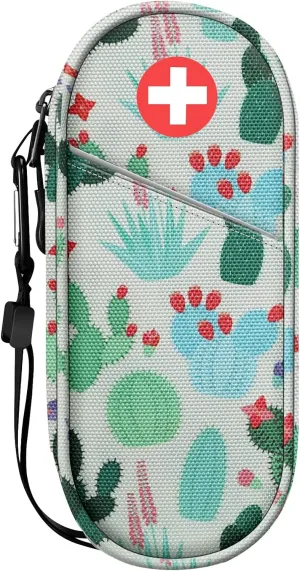 SITHON EpiPen Medical Carrying Case Insulated, Travel Medication Organizer Bag Emergency Medical Pouch Holds 2 EpiPens, Asthma Inhaler, Anti-Histamine, Auvi-Q, Allergy Medicine Essentials, Cactus