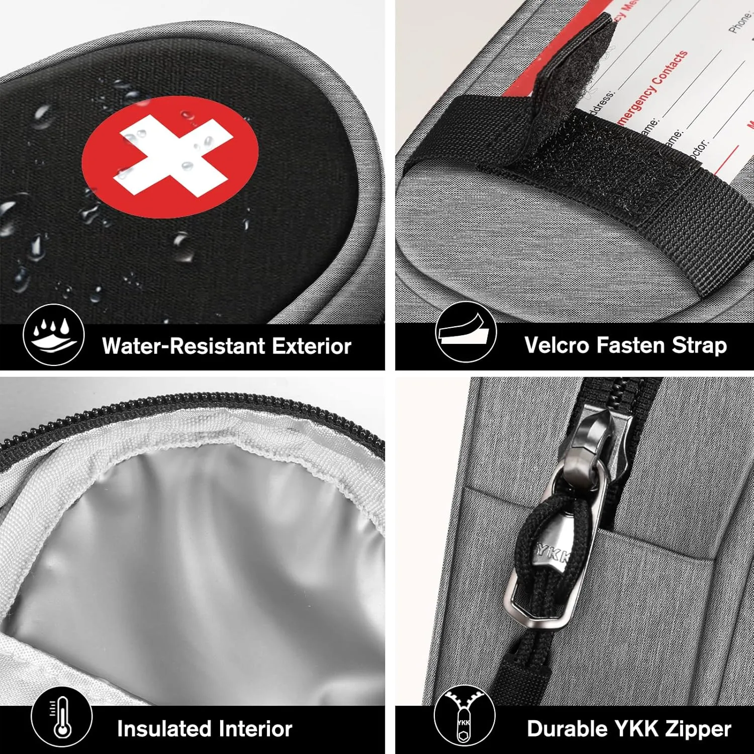 SITHON EpiPen Medical Carrying Case Insulated, Travel Medication Organizer Bag Emergency Medical Pouch Holds 2 EpiPens, Asthma Inhaler, Anti-Histamine, Auvi-Q, Allergy Medicine Essentials, Gray/Black