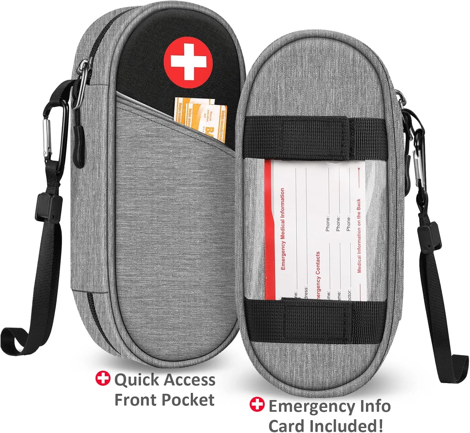 SITHON EpiPen Medical Carrying Case Insulated, Travel Medication Organizer Bag Emergency Medical Pouch Holds 2 EpiPens, Asthma Inhaler, Anti-Histamine, Auvi-Q, Allergy Medicine Essentials, Gray/Black