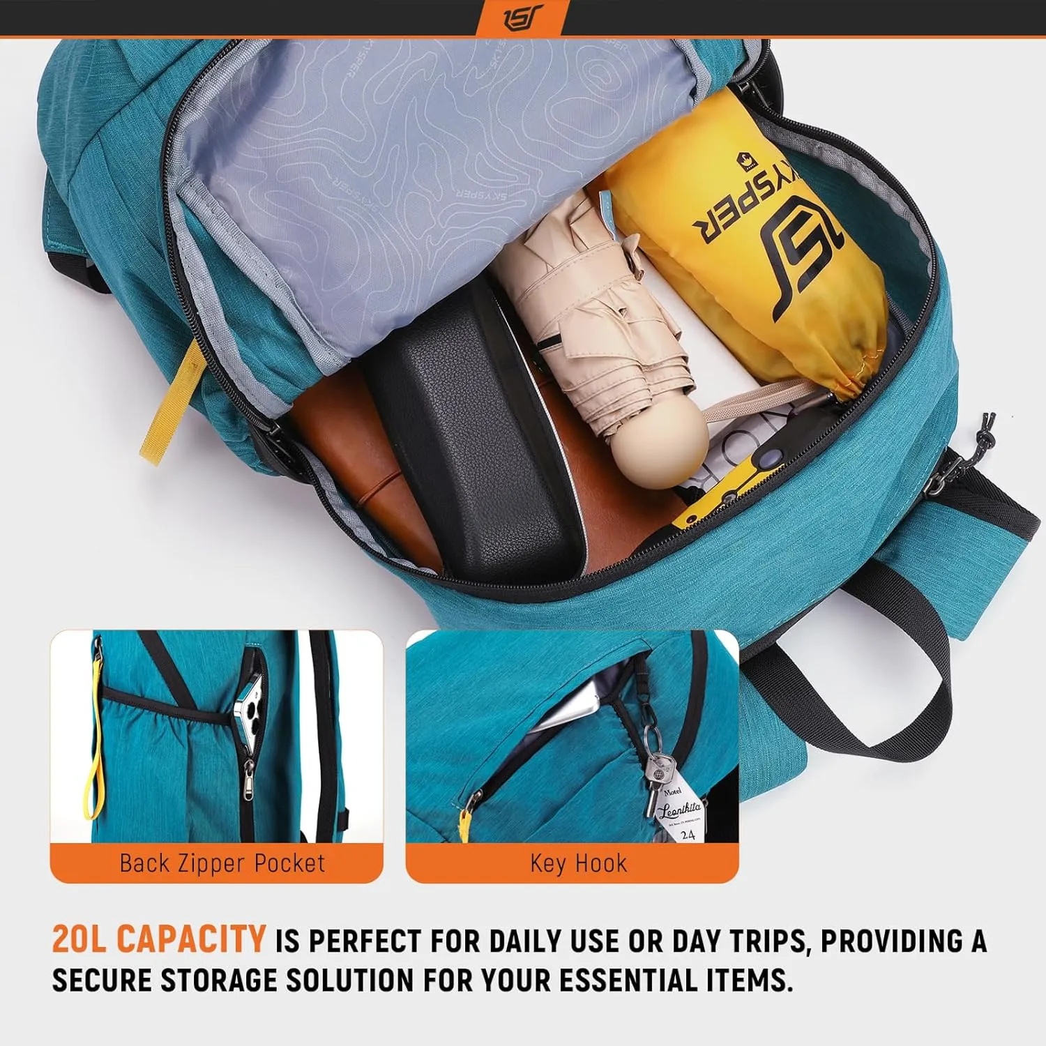 SKYSPER Small Backpack 20L Hiking Backpack Lightweight Travel Daypack for Women Men(Cyan)