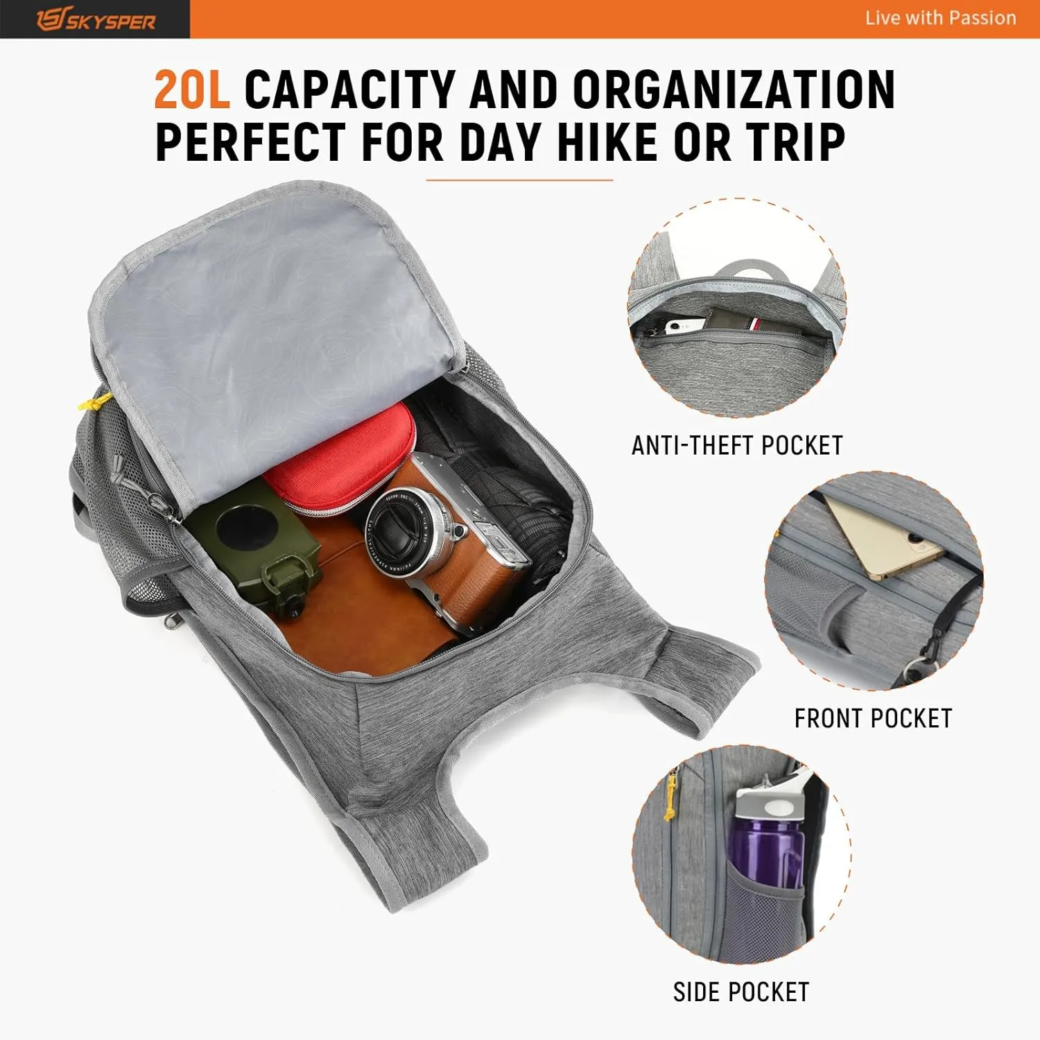 SKYSPER Small Daypack 10L Hiking Backpack Packable Lightweight Travel Day Pack for Women Men