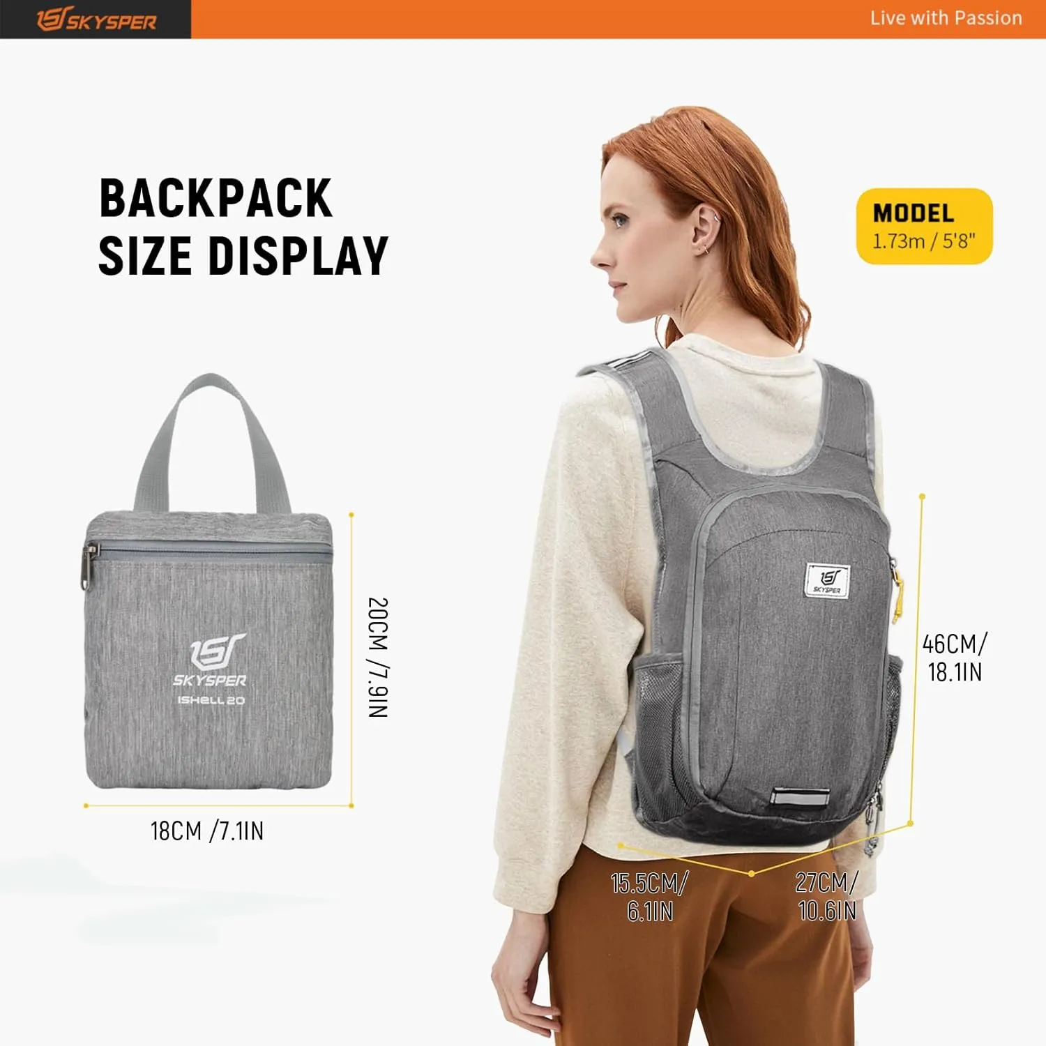 SKYSPER Small Daypack 10L Hiking Backpack Packable Lightweight Travel Day Pack for Women Men