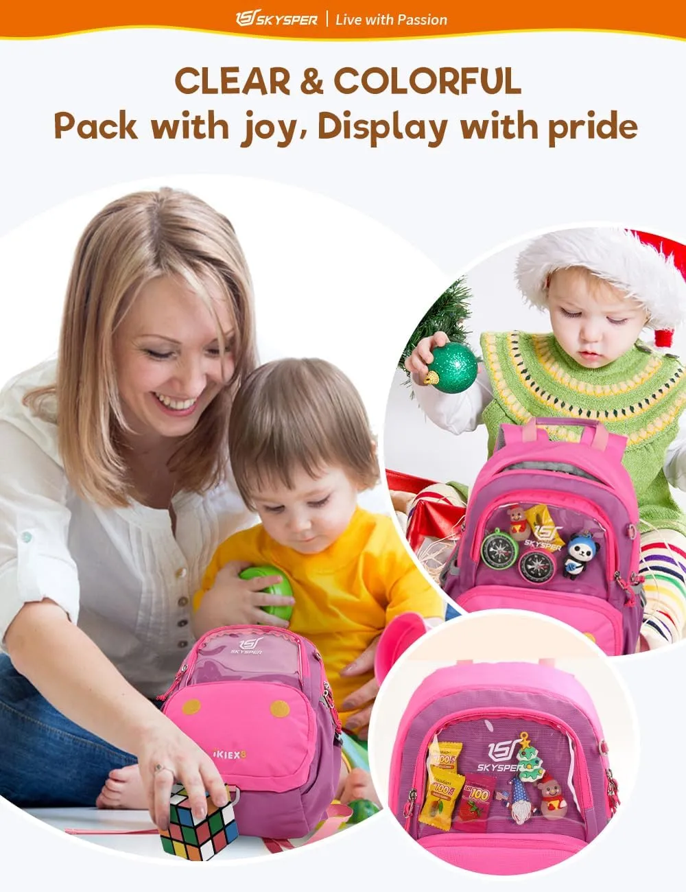 SKYSPER Small Toddler Backpack with Safety Anti-lost Leash Kids Travel Daypack for Preschool Kindergarten for Boys Girls