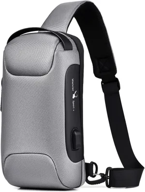 Sling Backpack USB Anti-Theft Waterproof Chest Daypack Casual Shoulder Bag (Grey)