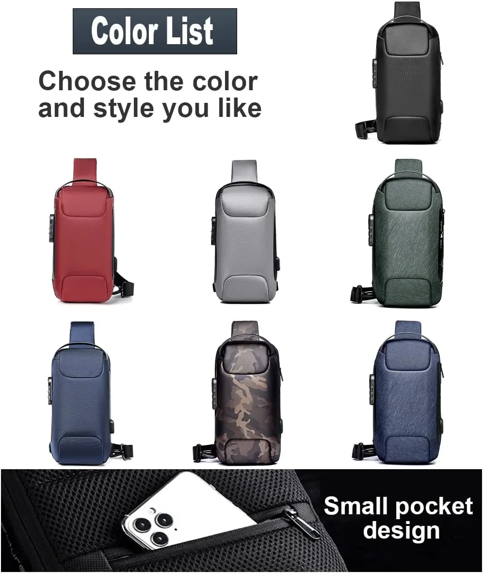 Sling Backpack USB Anti-Theft Waterproof Chest Daypack Casual Shoulder Bag (Grey)