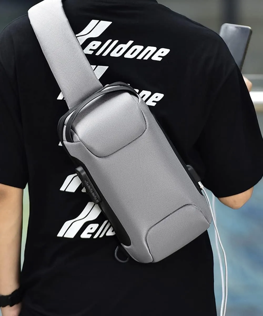 Sling Backpack USB Anti-Theft Waterproof Chest Daypack Casual Shoulder Bag (Grey)