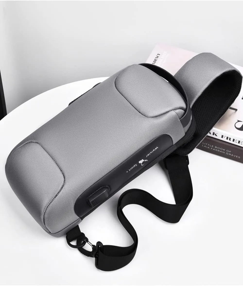 Sling Backpack USB Anti-Theft Waterproof Chest Daypack Casual Shoulder Bag (Grey)