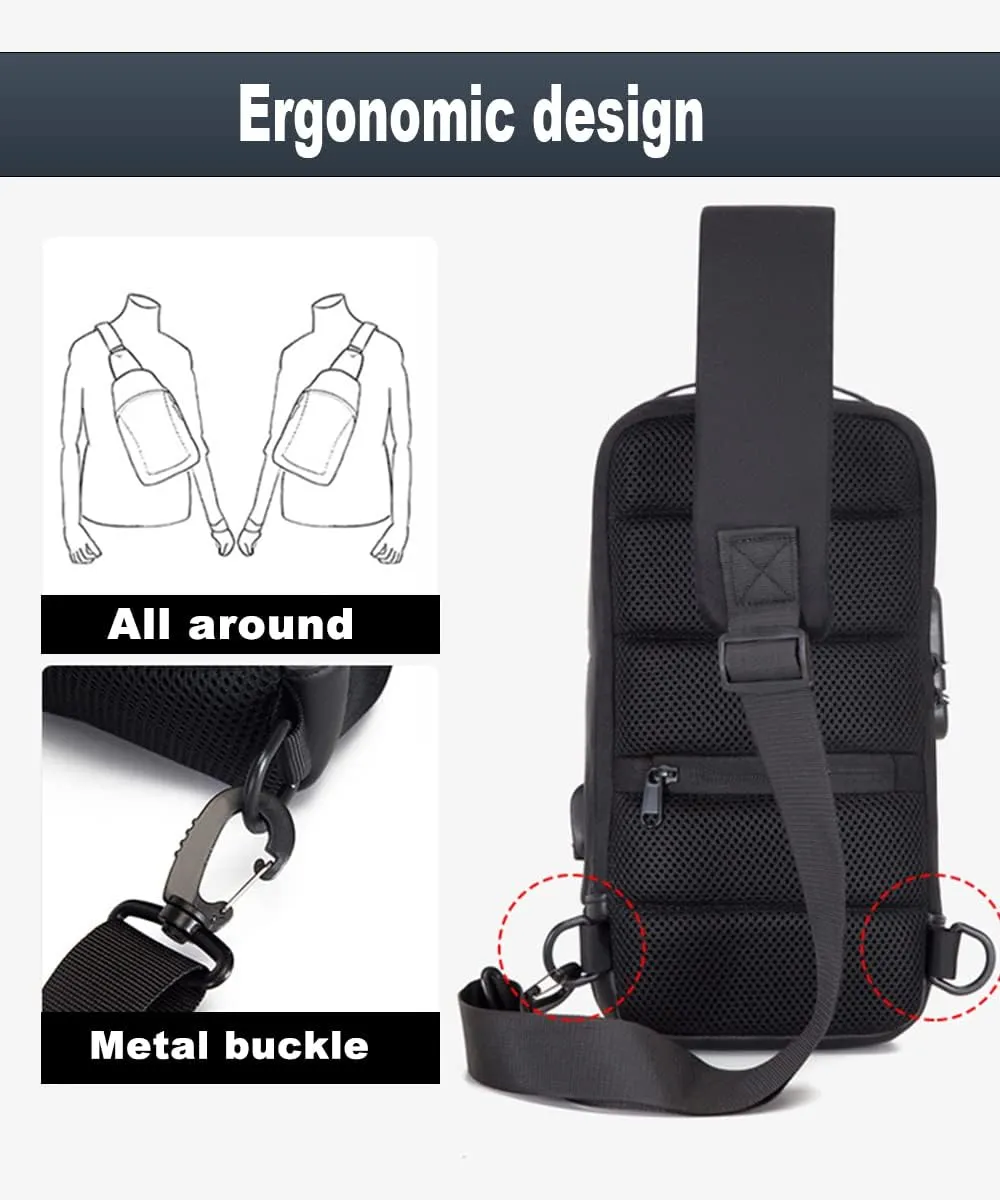 Sling Backpack USB Anti-Theft Waterproof Chest Daypack Casual Shoulder Bag (Grey)