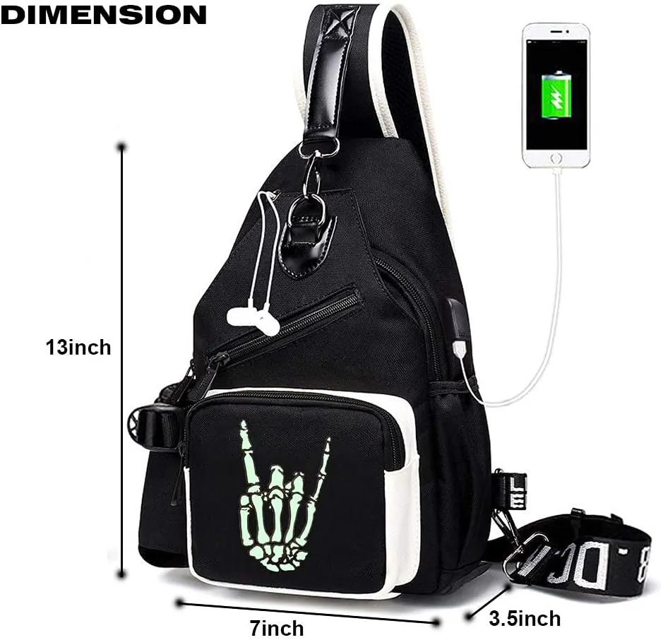 Sling Bag for Boys with USB, Small Chest Pack with Side Pocket, Travel Shoulder Backpack