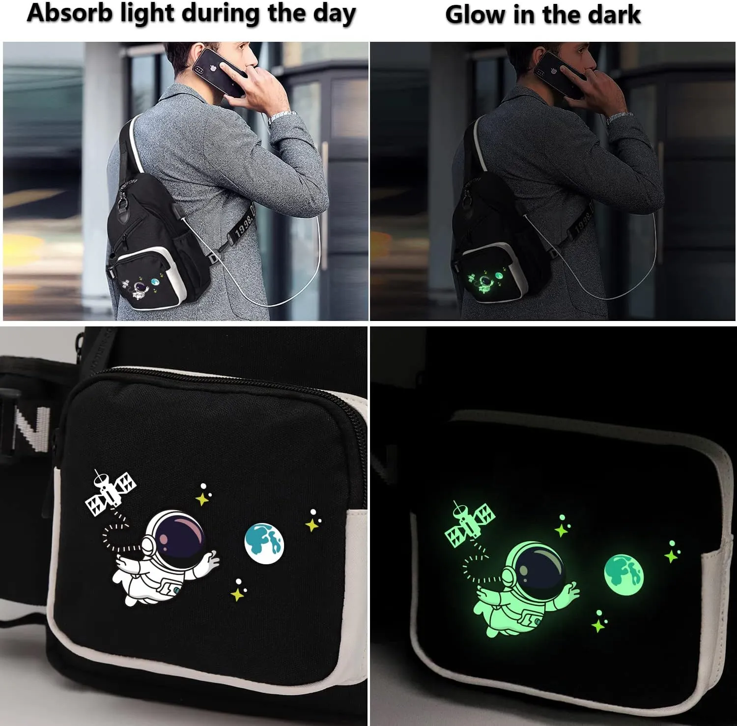 Sling Bag for Boys with USB, Small Chest Pack with Side Pocket, Travel Shoulder Backpack