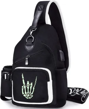 Sling Bag for Boys with USB, Small Chest Pack with Side Pocket, Travel Shoulder Backpack