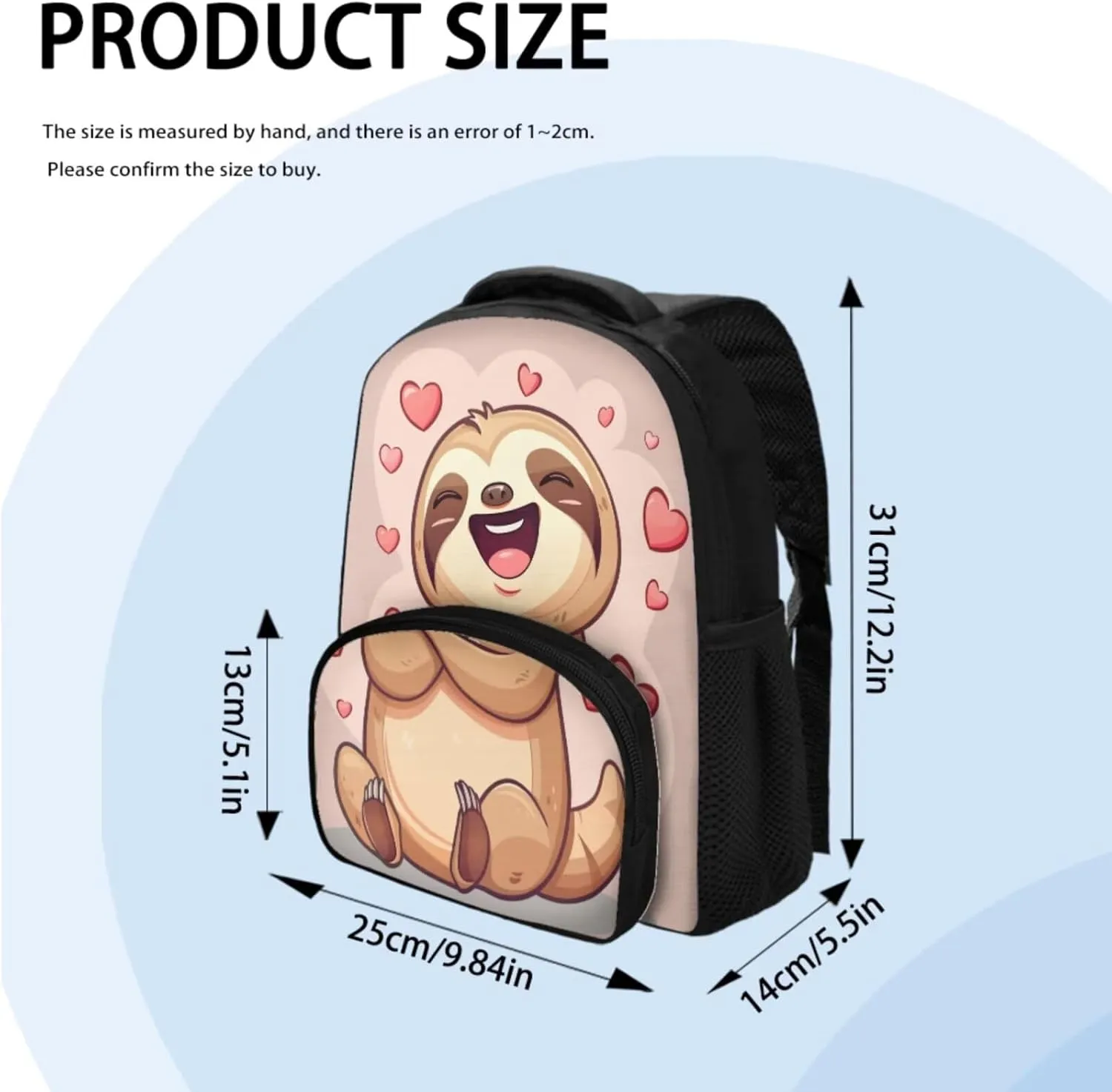 Sloth Book Bags for Girls Kindergarten Cute Backpack with Lunch Bag and Trendy Pencil Case Casual Daypack with Front Pockets for Camping Outdoor Travel Sports 12 Inch