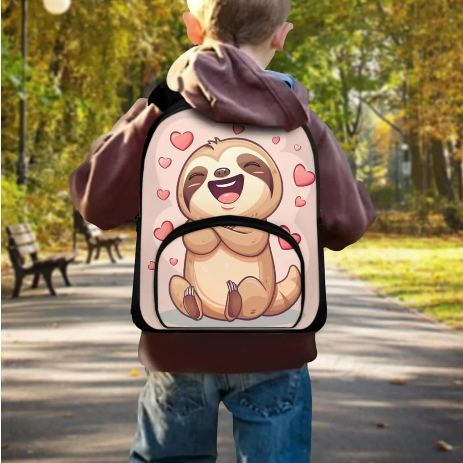 Sloth Book Bags for Girls Kindergarten Cute Backpack with Lunch Bag and Trendy Pencil Case Casual Daypack with Front Pockets for Camping Outdoor Travel Sports 12 Inch