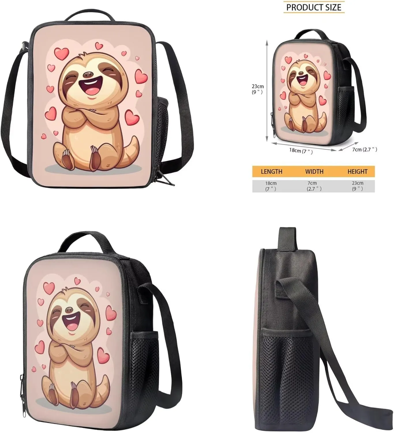 Sloth Book Bags for Girls Kindergarten Cute Backpack with Lunch Bag and Trendy Pencil Case Casual Daypack with Front Pockets for Camping Outdoor Travel Sports 12 Inch