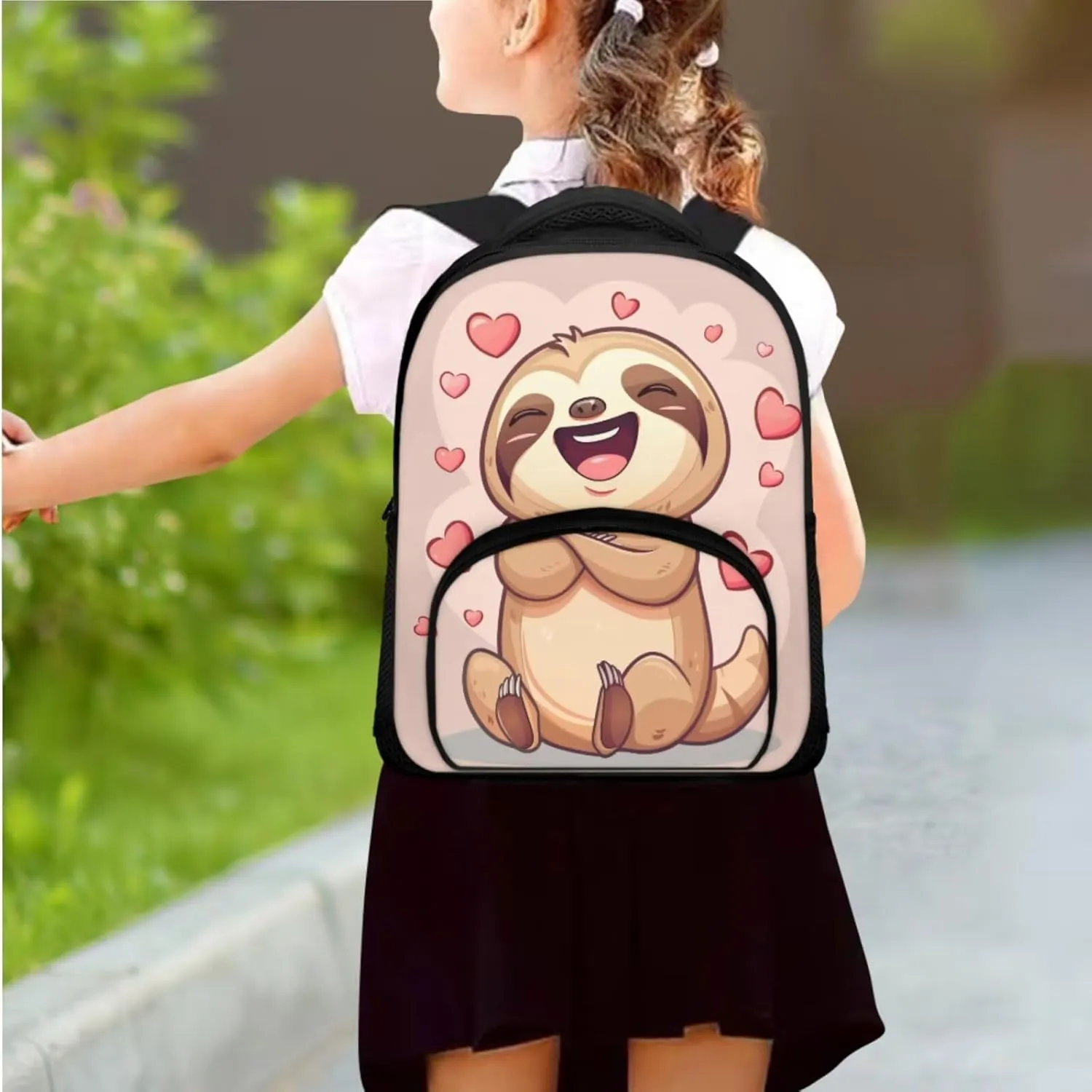 Sloth Book Bags for Girls Kindergarten Cute Backpack with Lunch Bag and Trendy Pencil Case Casual Daypack with Front Pockets for Camping Outdoor Travel Sports 12 Inch