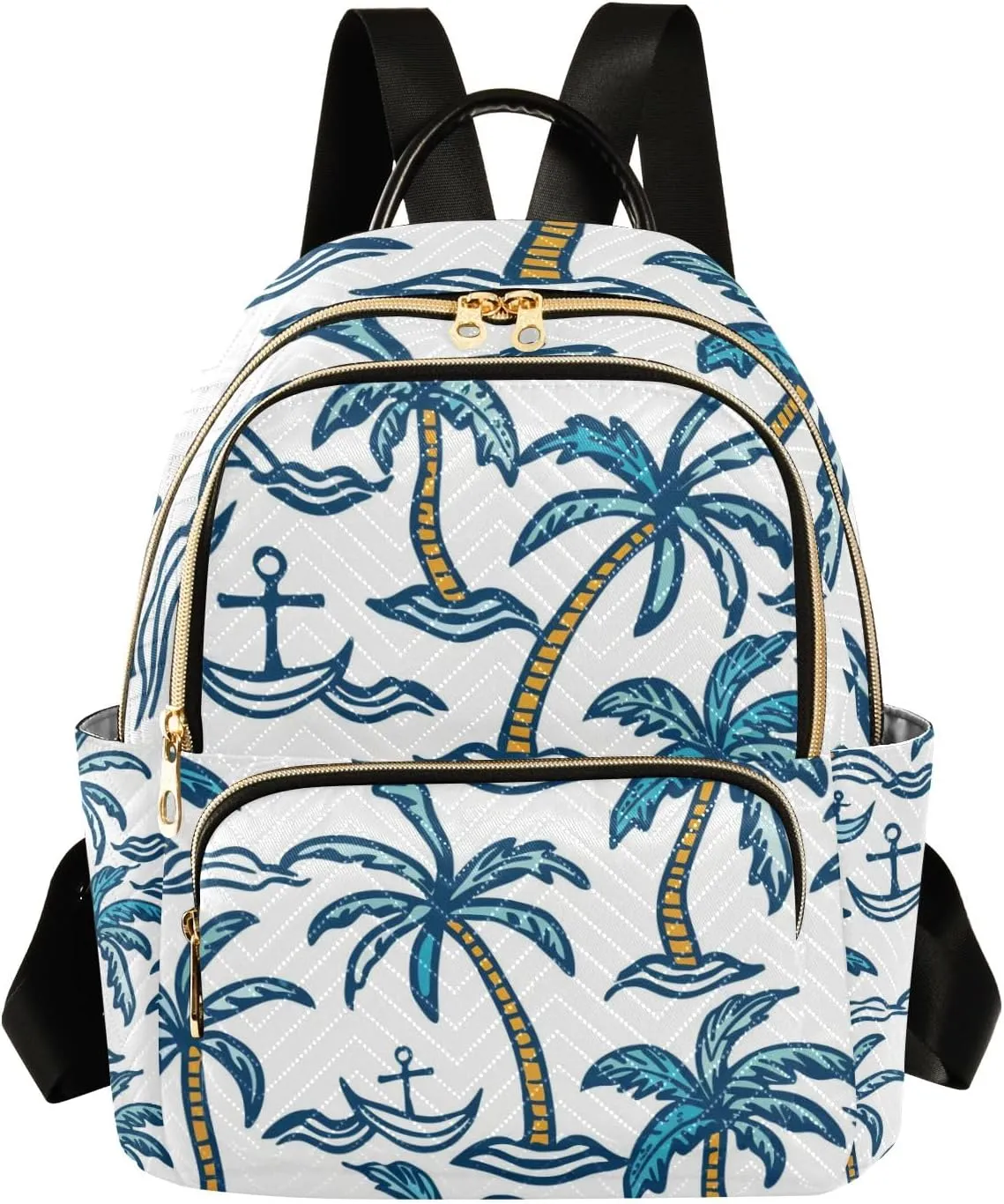 Small Backpack Purse for Women, Blue Coconut Palm Spear Travel Bag Casual Daypack Shoulder Bag