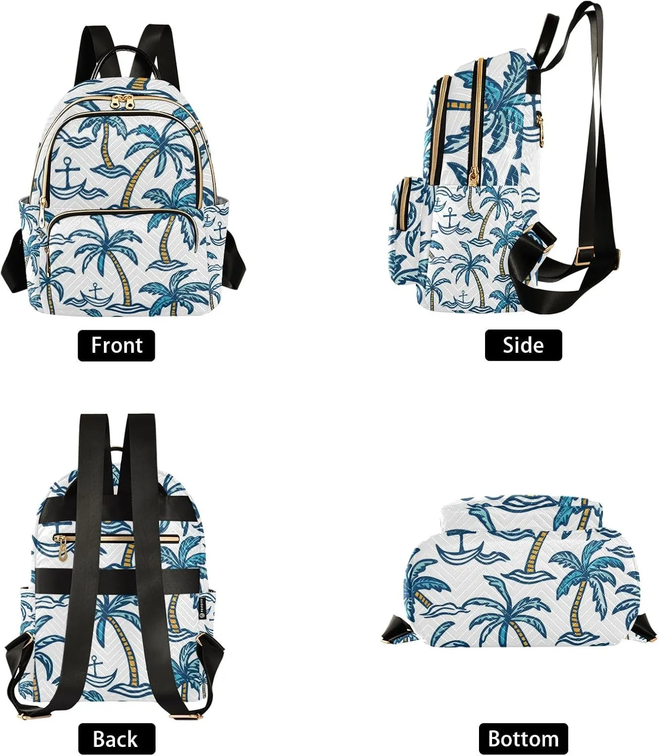 Small Backpack Purse for Women, Blue Coconut Palm Spear Travel Bag Casual Daypack Shoulder Bag