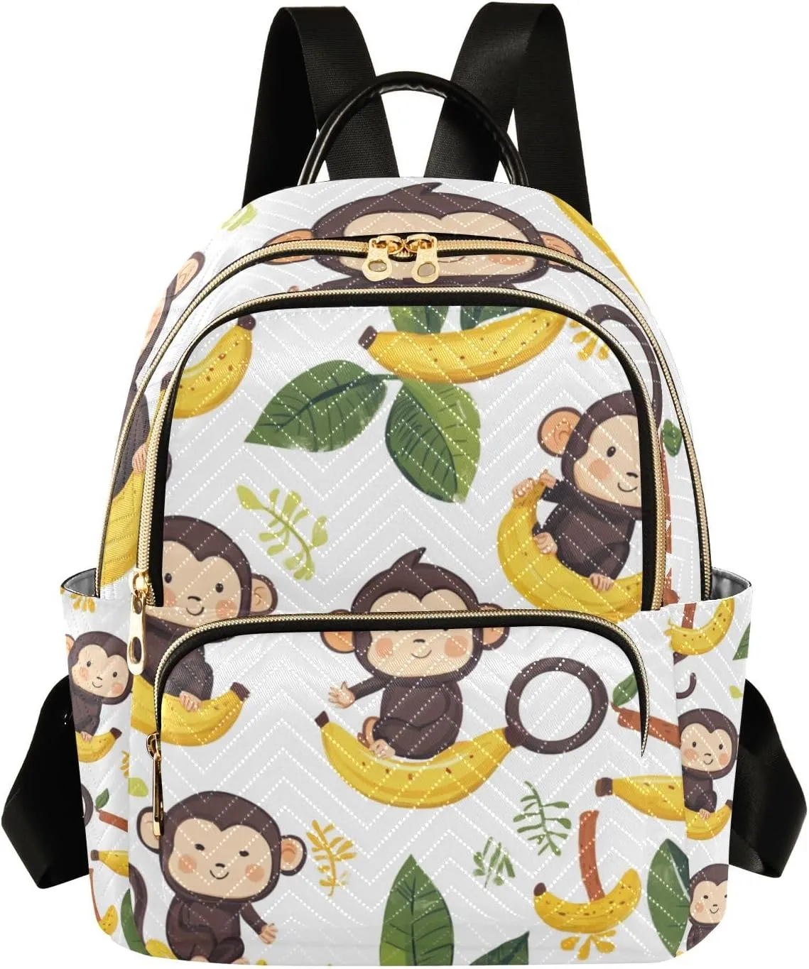 Small Backpack Purse for Women, Cartoon Bananas Leaf Monkeys Travel Bag Casual Daypack Shoulder Bag
