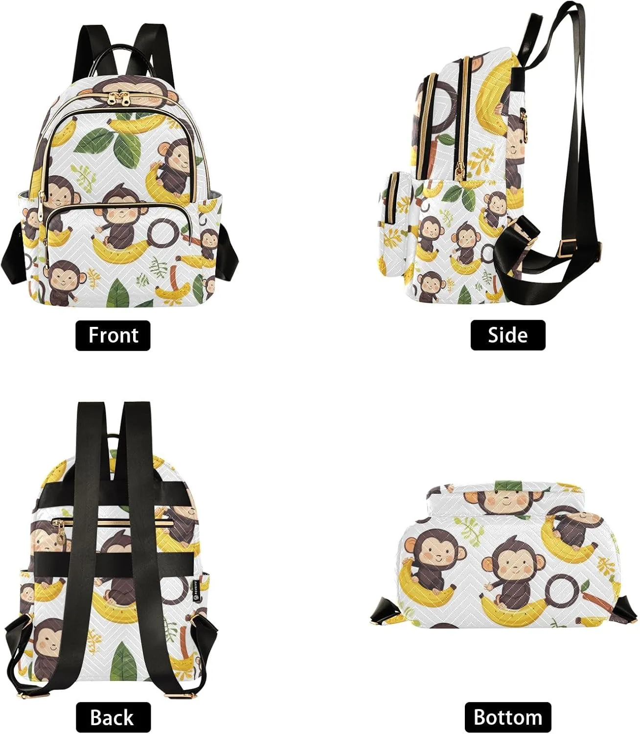 Small Backpack Purse for Women, Cartoon Bananas Leaf Monkeys Travel Bag Casual Daypack Shoulder Bag