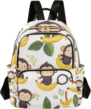 Small Backpack Purse for Women, Cartoon Bananas Leaf Monkeys Travel Bag Casual Daypack Shoulder Bag