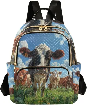 Small Backpack Purse for Women, Cow on Grassland Shoulder Bag Lightweight Daypack for Travel Work Casual