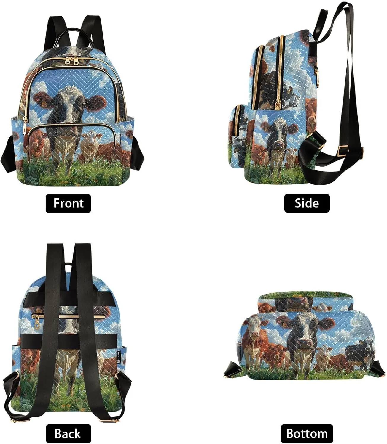 Small Backpack Purse for Women, Cow on Grassland Shoulder Bag Lightweight Daypack for Travel Work Casual
