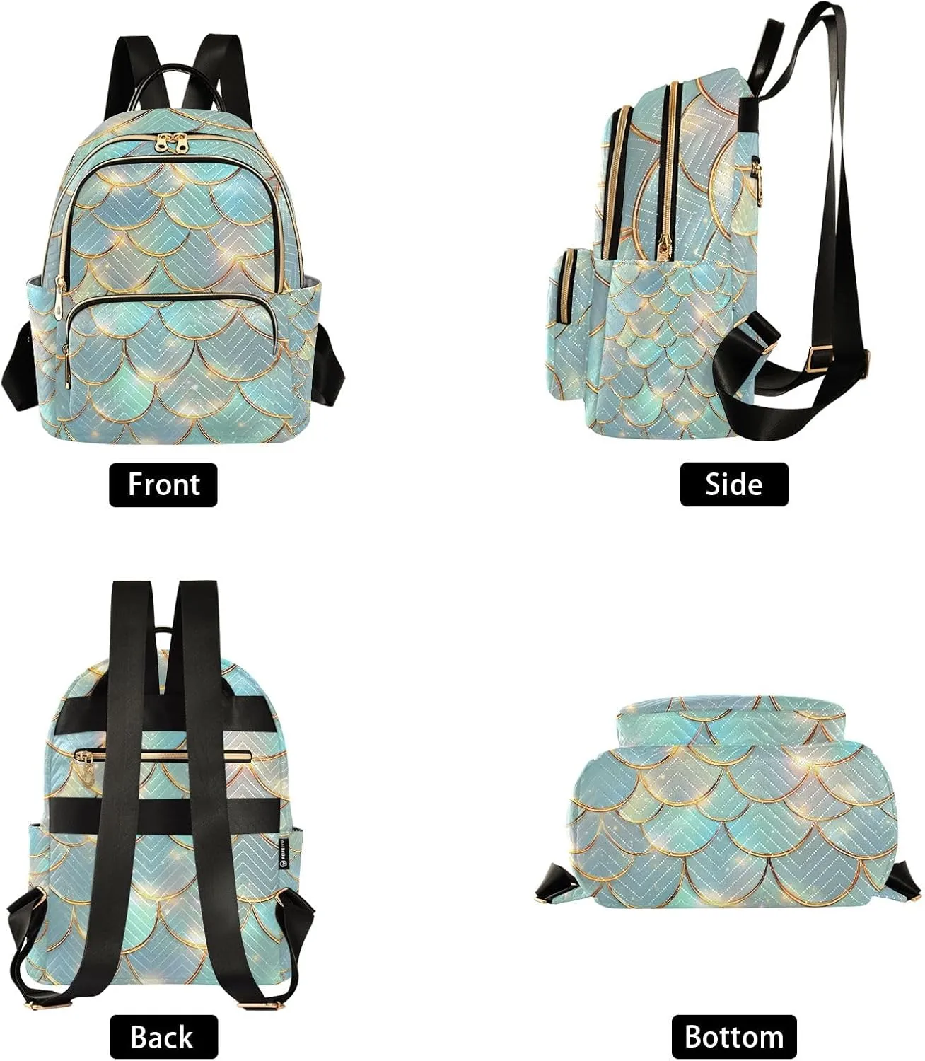Small Backpack Purse for Women, Golden Green Dragon Scales Pattern Travel Bag Casual Daypack Shoulder Bag