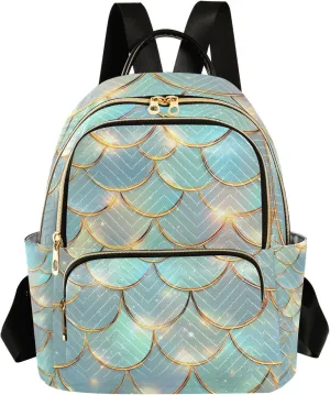 Small Backpack Purse for Women, Golden Green Dragon Scales Pattern Travel Bag Casual Daypack Shoulder Bag