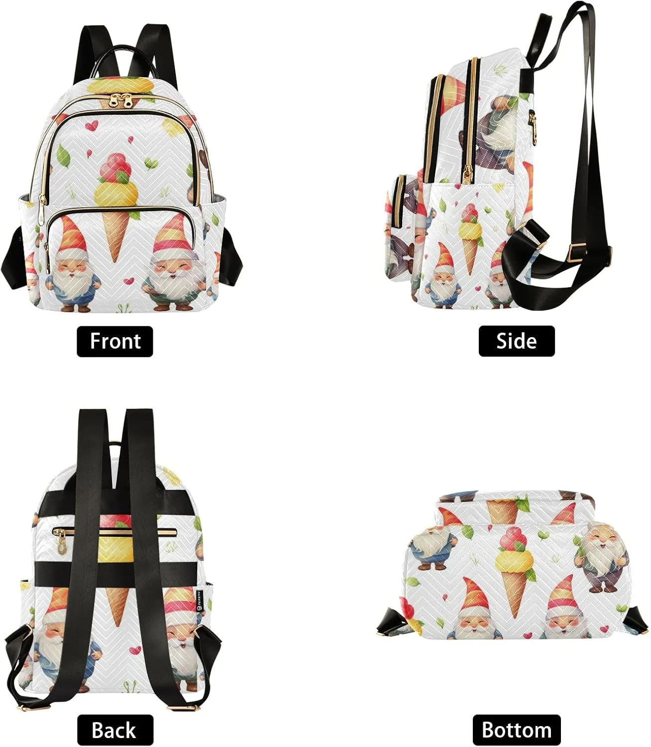 Small Backpack Purse for Women, Ice Cream Dwarf Travel Bag Casual Daypack Shoulder Bag