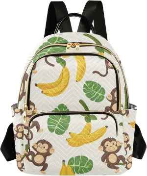 Small Backpack Purse for Women, Lovely Bananas Leaf Monkeys Travel Bag Casual Daypack Shoulder Bag