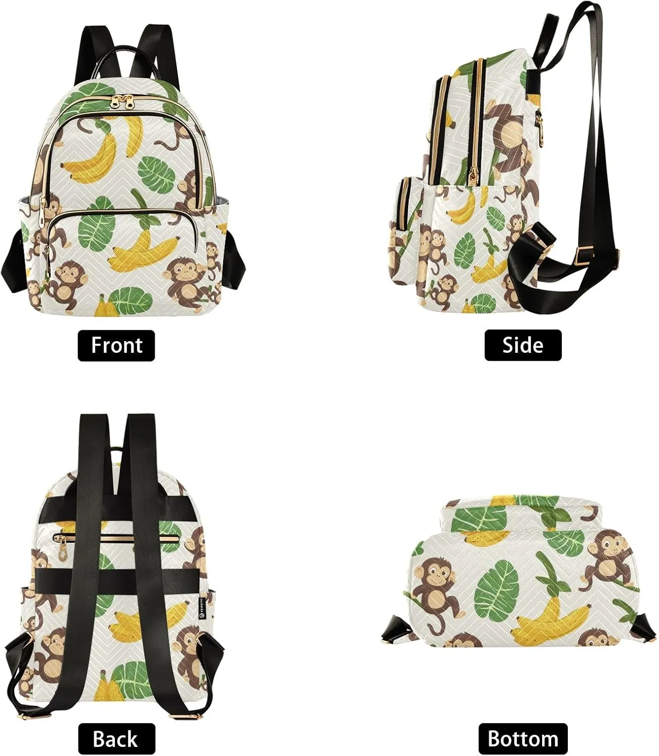Small Backpack Purse for Women, Lovely Bananas Leaf Monkeys Travel Bag Casual Daypack Shoulder Bag