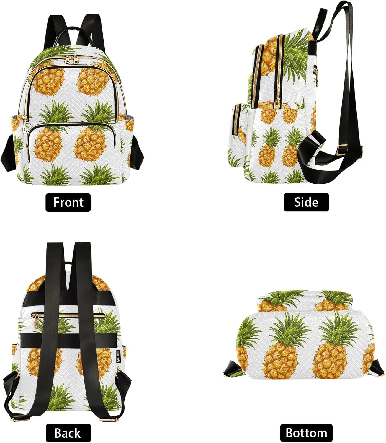Small Backpack Purse for Women, with Pineapples on White Background Travel Bag Casual Daypack Shoulder Bag