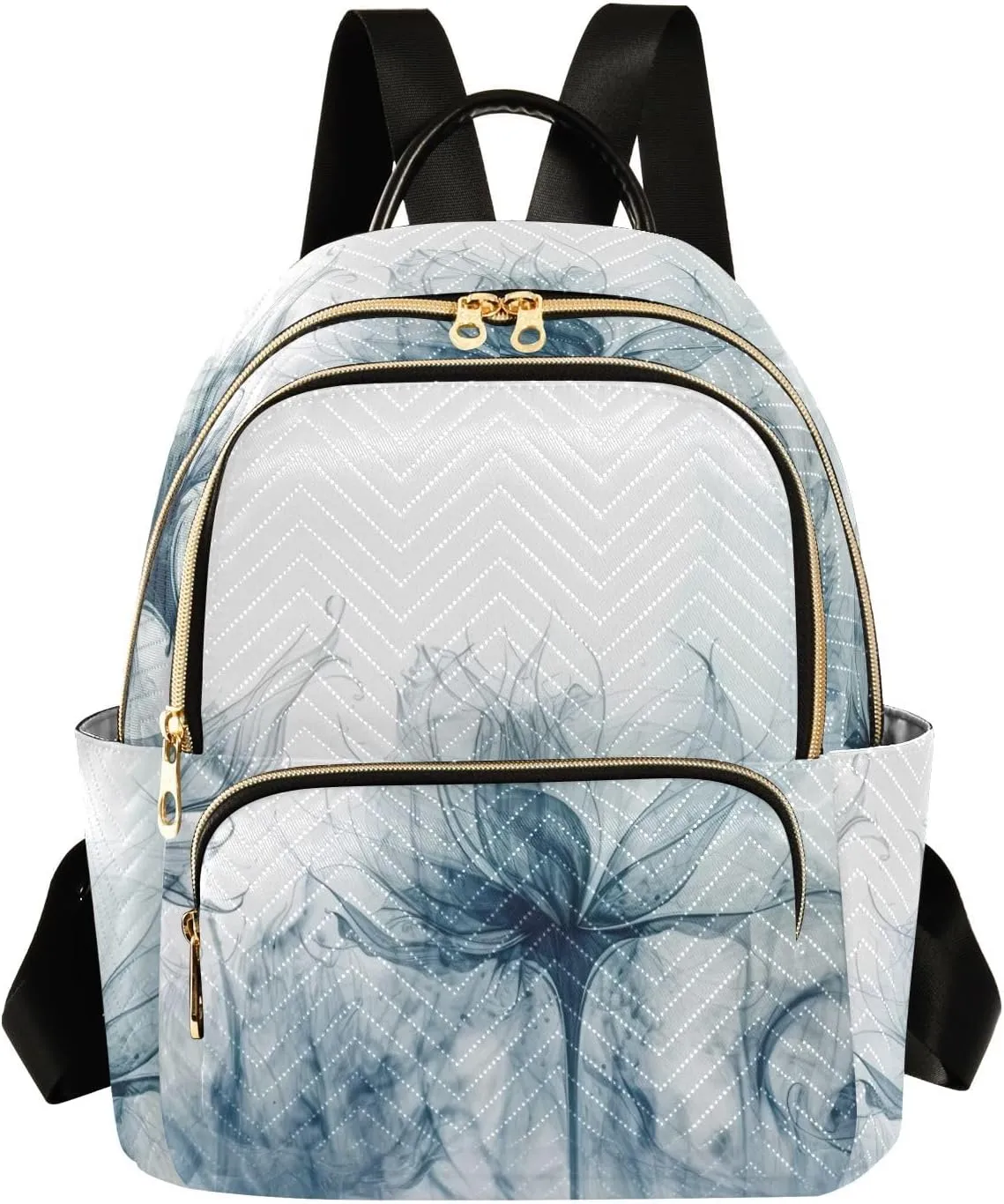 Small Fashion Backpack for Women Blue Flower Emitting Print Ladies Travel Daypack Aesthetic Shoulder Bag