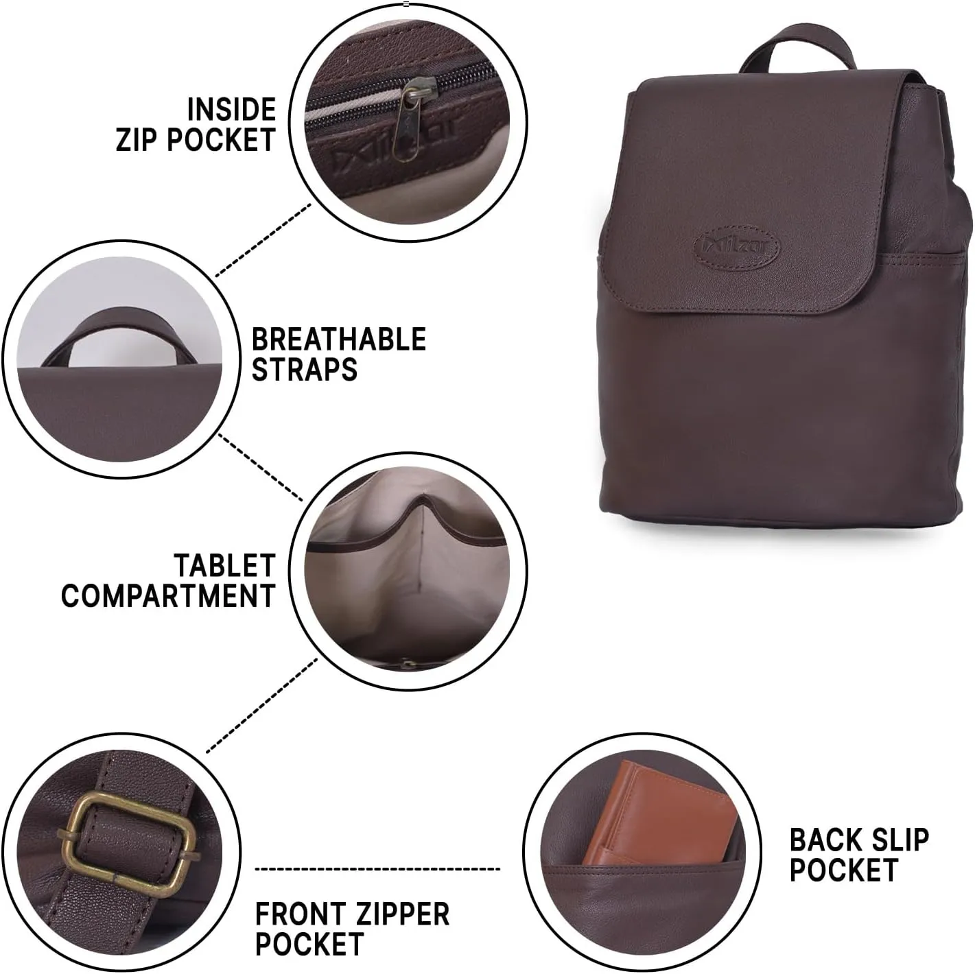 Small Leather Backpack Purse for Women & Men, Semi Veg Goat Skin, Stylish Leather Backpack Purse with Multiple Pockets (Brown)