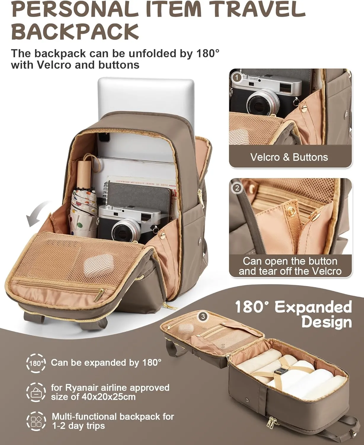 Small Travel Backpack For Women Travel Backpack Carry On Flight Approved Carry On Backpack Personal Item Travel Bag Laptop Teacher Backpack Work Backpack For Traveling On Airplane Brown