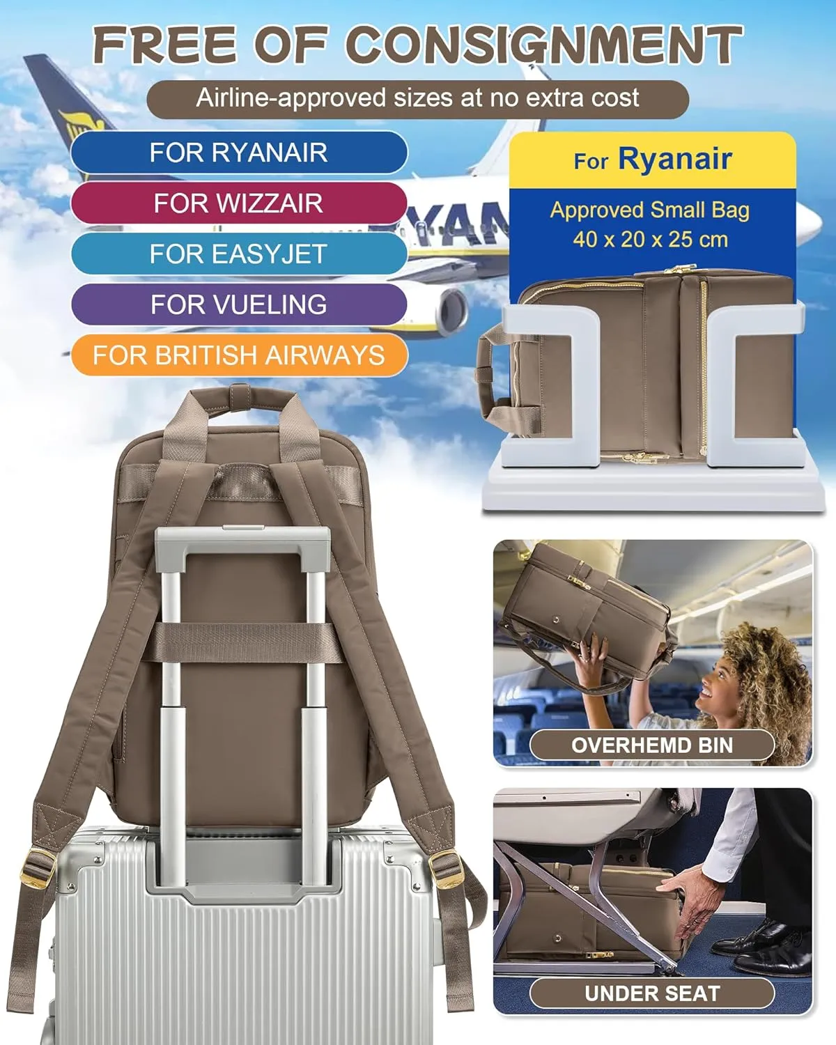 Small Travel Backpack For Women Travel Backpack Carry On Flight Approved Carry On Backpack Personal Item Travel Bag Laptop Teacher Backpack Work Backpack For Traveling On Airplane Brown