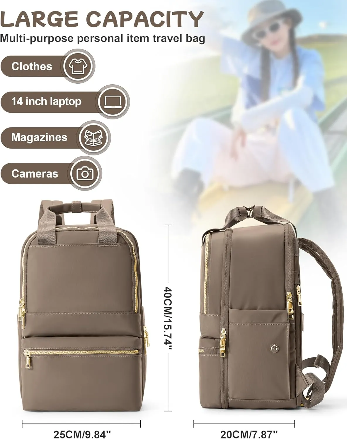 Small Travel Backpack For Women Travel Backpack Carry On Flight Approved Carry On Backpack Personal Item Travel Bag Laptop Teacher Backpack Work Backpack For Traveling On Airplane Brown