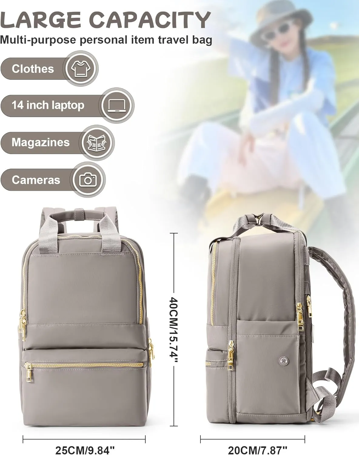 Small Travel Backpack For Women Travel Backpack Carry On Flight Approved Carry On Backpack Personal Item Travel Bag Laptop Teacher Backpack Work Backpack For Traveling On Airplane Khaki