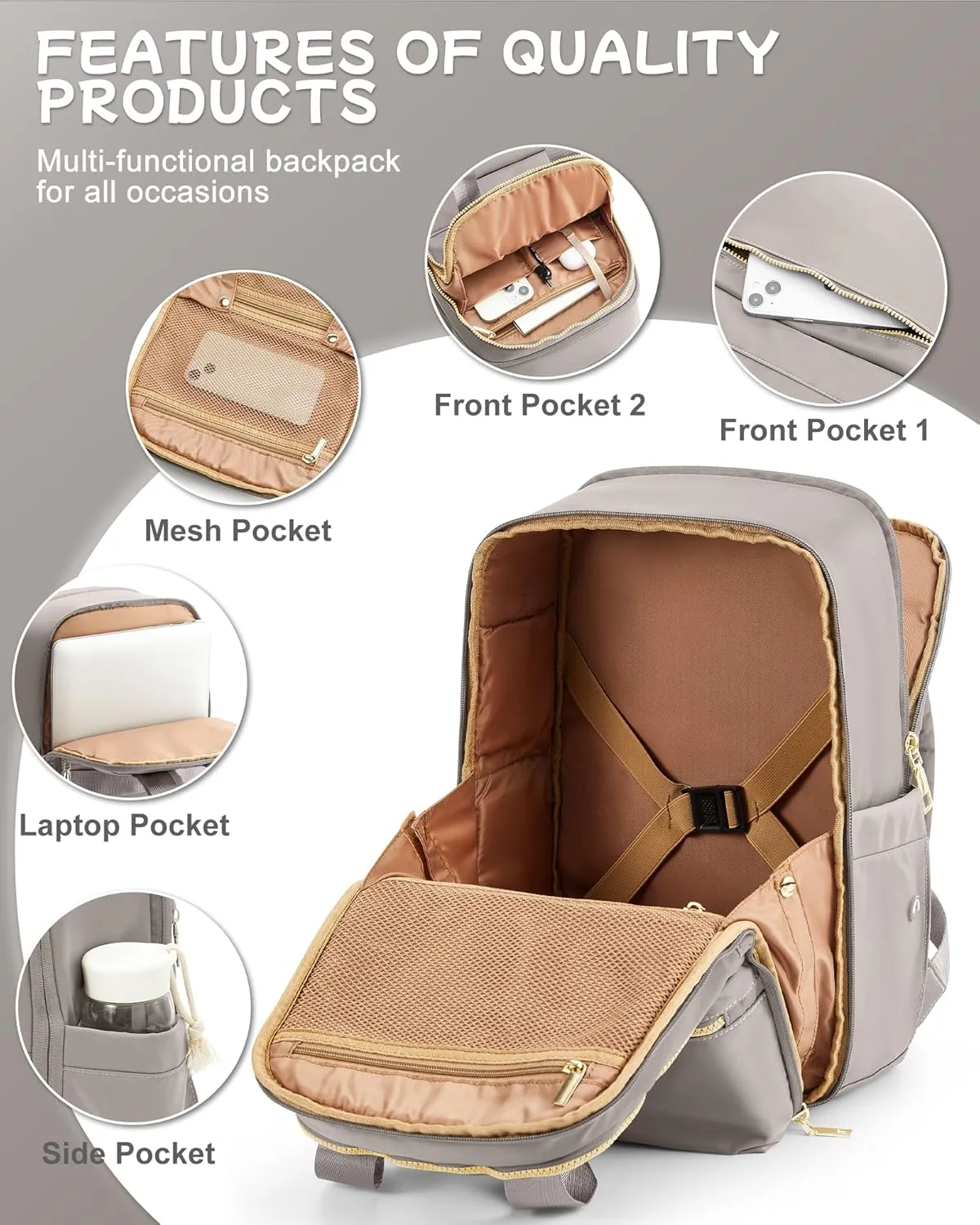 Small Travel Backpack For Women Travel Backpack Carry On Flight Approved Carry On Backpack Personal Item Travel Bag Laptop Teacher Backpack Work Backpack For Traveling On Airplane Khaki
