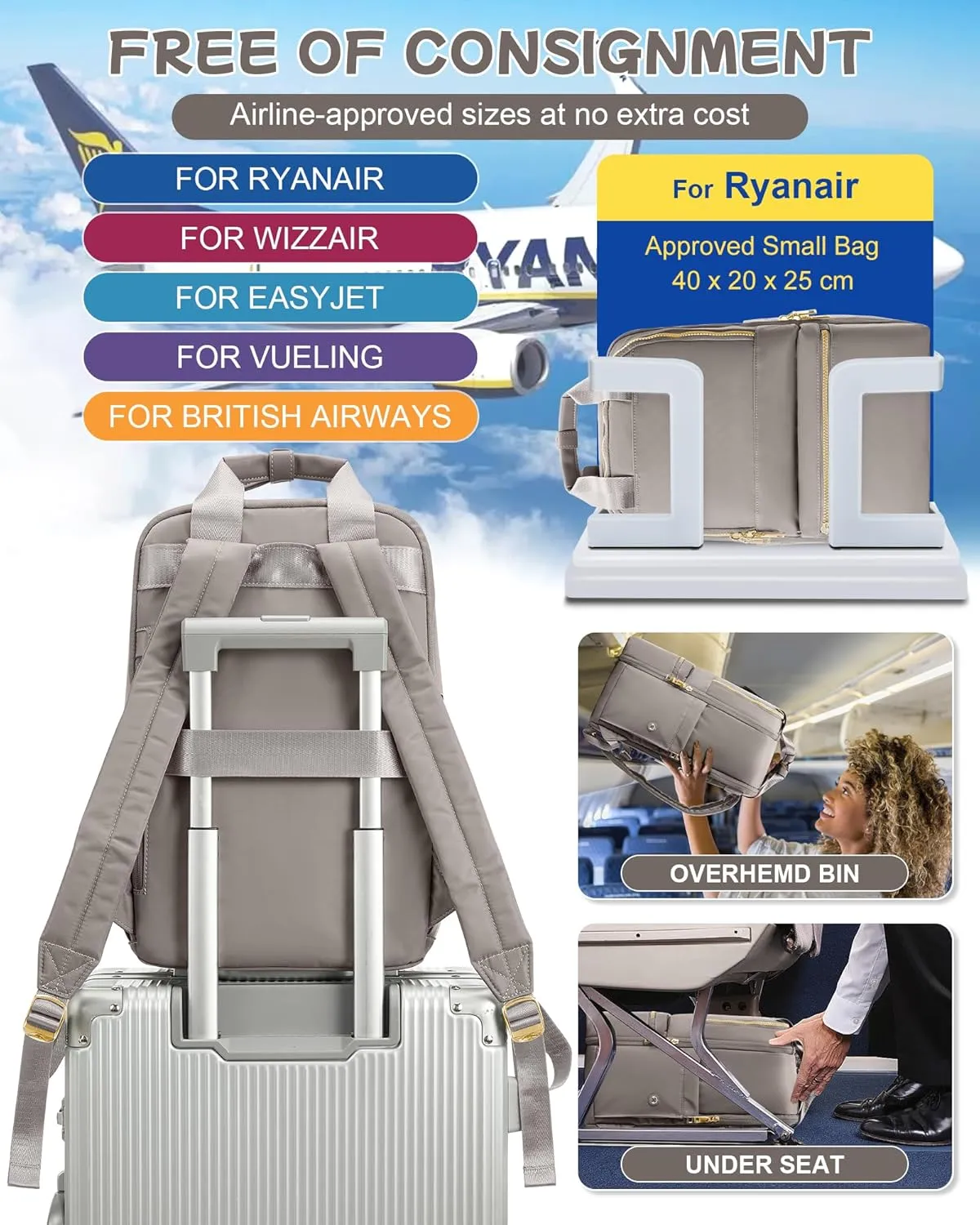 Small Travel Backpack For Women Travel Backpack Carry On Flight Approved Carry On Backpack Personal Item Travel Bag Laptop Teacher Backpack Work Backpack For Traveling On Airplane Khaki