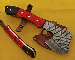 Smart & Sharp Custom Handmade Damascus Steel Mini Throwing Axe SS-17379 (Orange and Black Wood)
