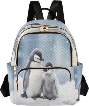 Snow Cute Penguins Backpack Purse for Women Fashion Small Mini Daypack Purse for Lady Anti-theft Shoulder Bag for Lady Women