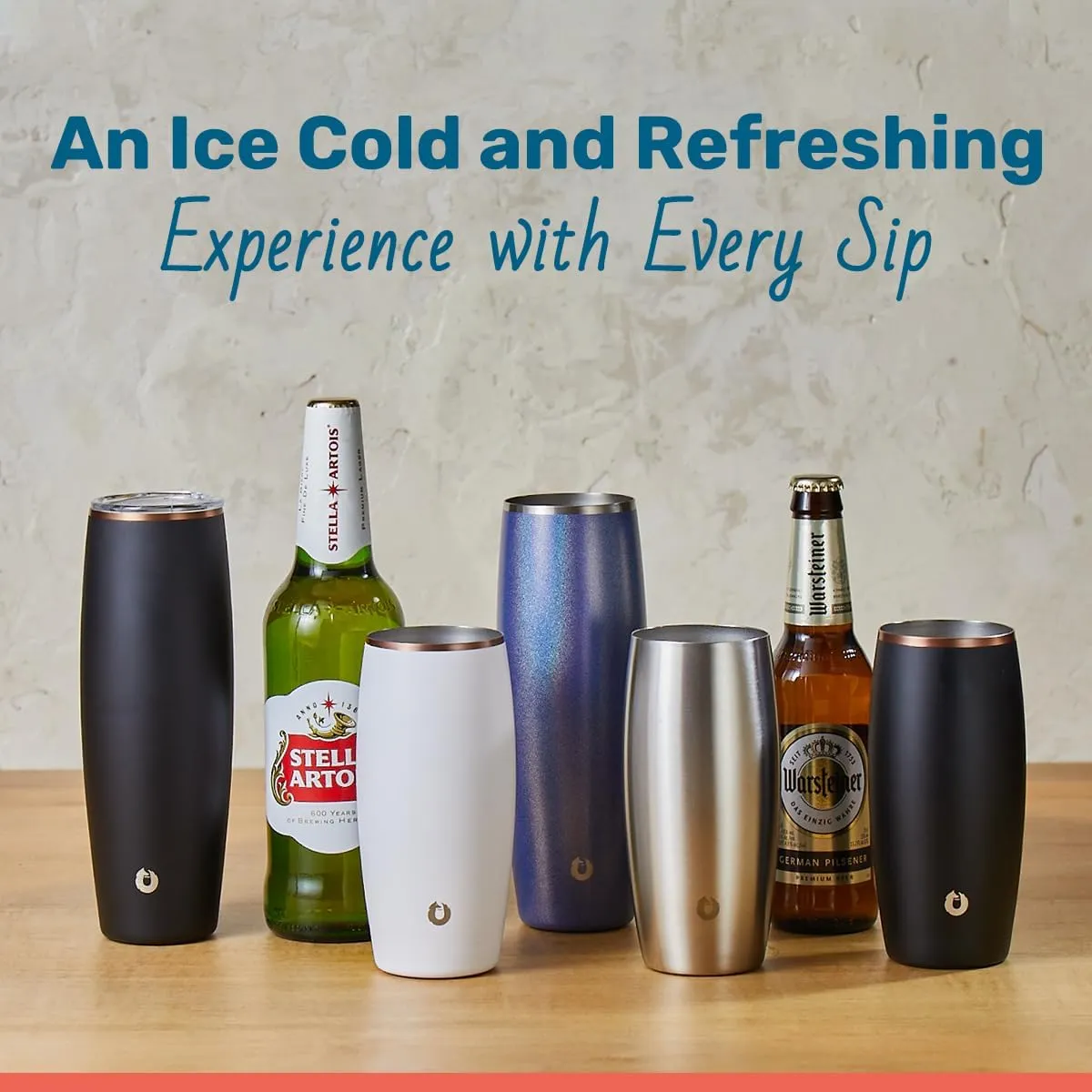 SNOWFOX Premium Vacuum Insulated Stainless Steel Beer Glass, Home Bar Accessories, Drinkware, Frosty Beverages Stay Cold, 18oz, Set of 2, Navy