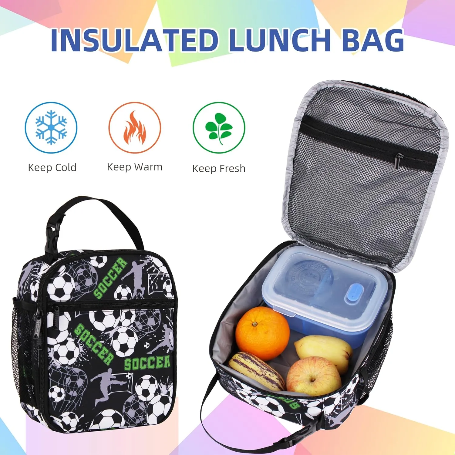 Soccer Backpack with Lunch Box Lightweight Casual Travel Soccer Backpack 17 inch