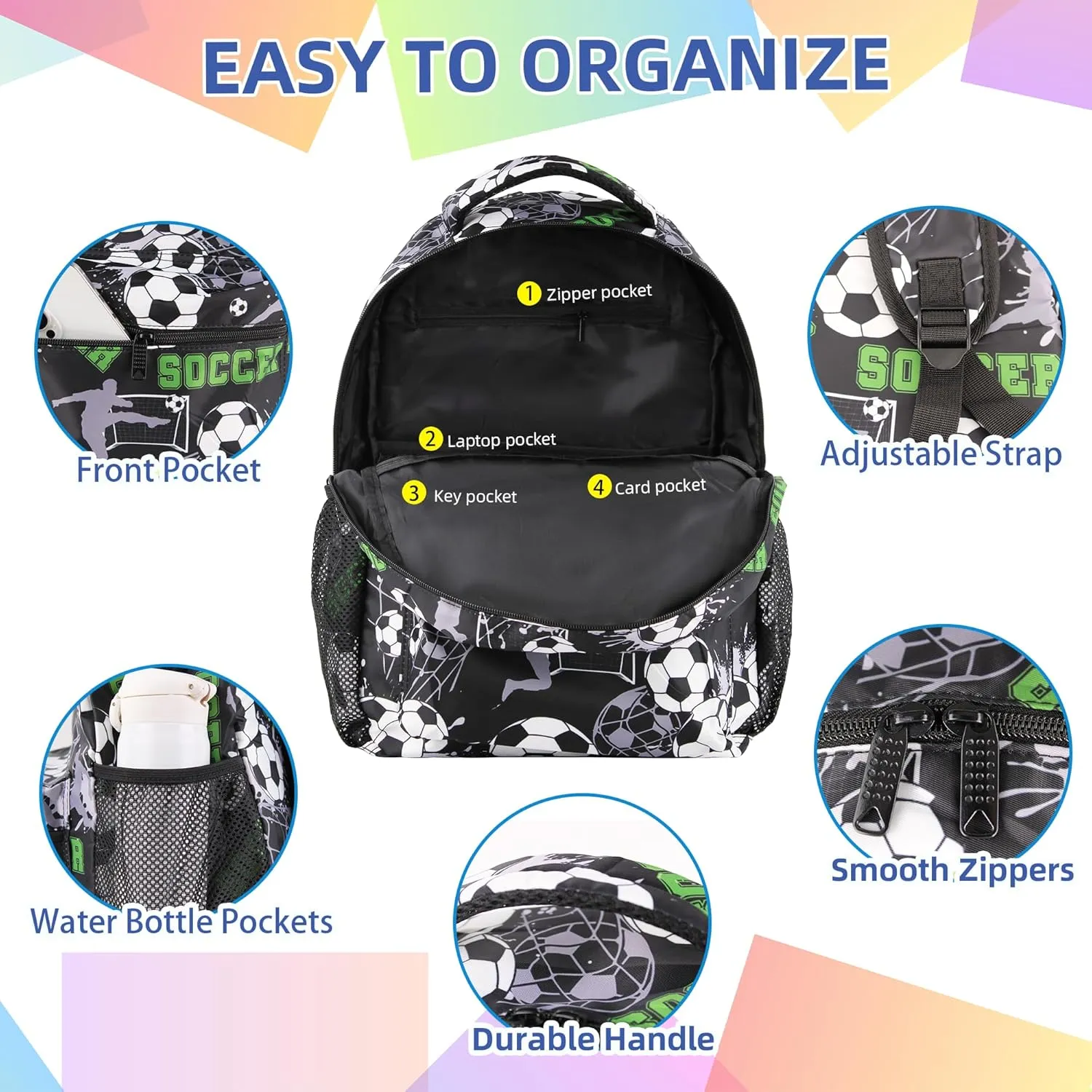 Soccer Backpack with Lunch Box Lightweight Casual Travel Soccer Backpack 17 inch
